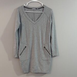 Athleta Heather Gray V-Neck Long Sleeve Dress with Zip Pockets
